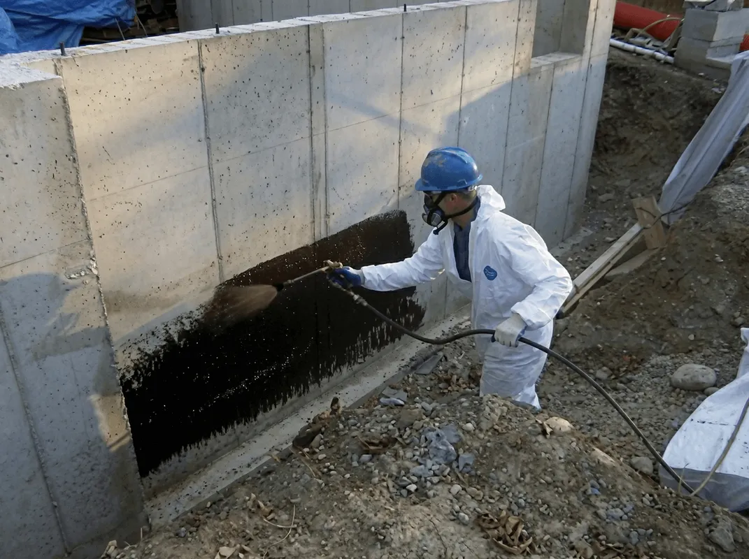 Professional waterproofing the exterior walls of the basement in Knoxville, TN
